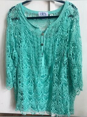 BFA CLASSICS AQUA CROCHET TUNIC WITH LINER 3X